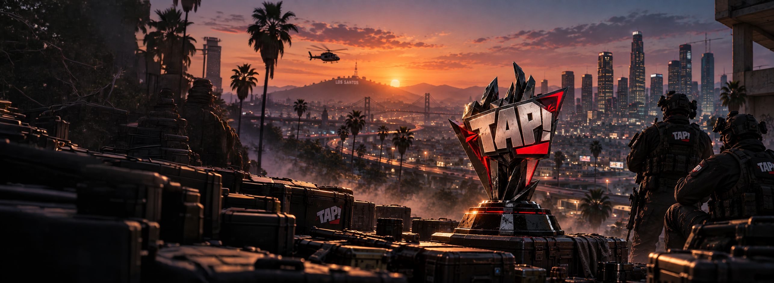 El trofeo oficial de La Copa de TAP! sobre la ciudad al atardecer